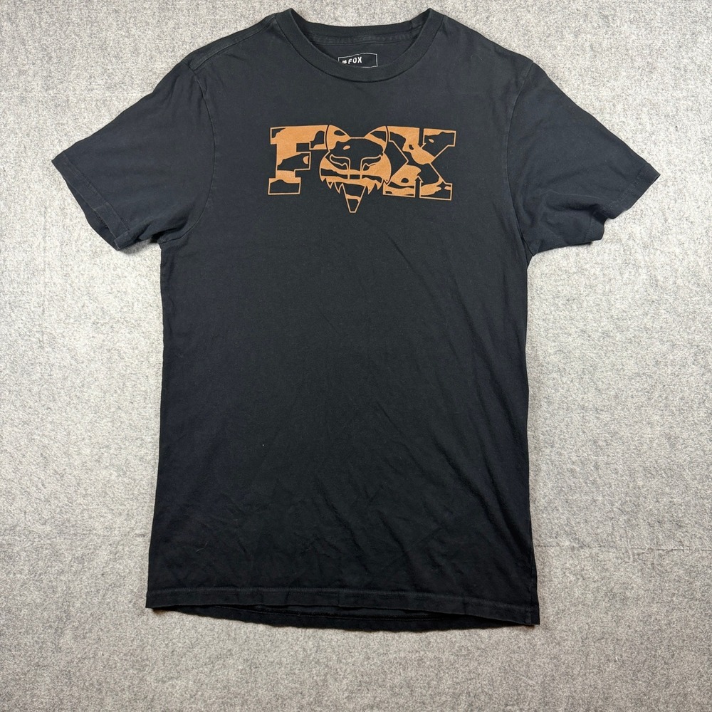 Fox Mens Premium Graphic T Shirt Small Black Camo Logo Cotton Blend